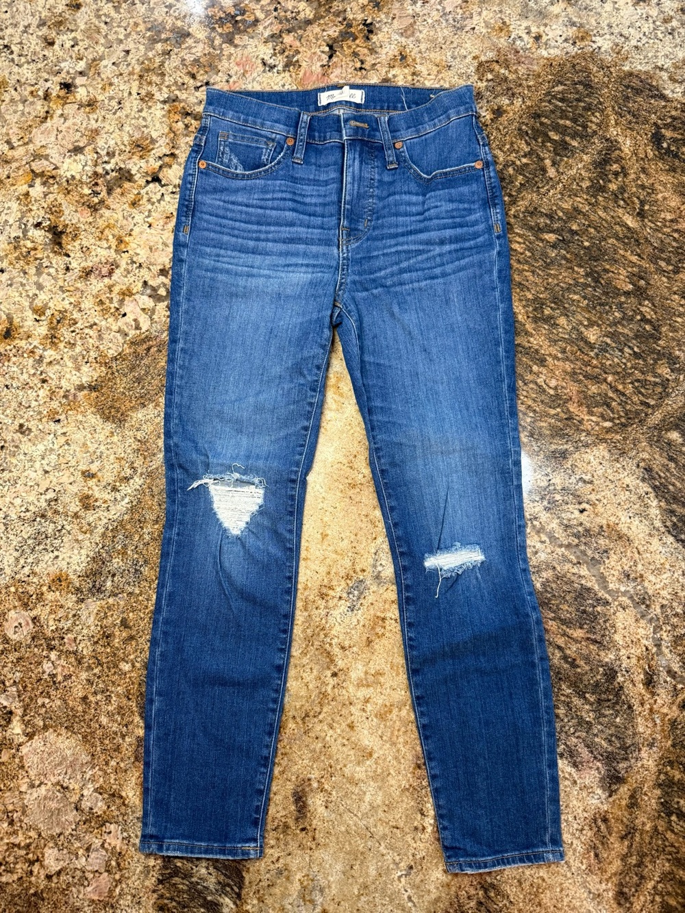 Madewell Ripped Ankle Skinny Jeans in Blue Wash